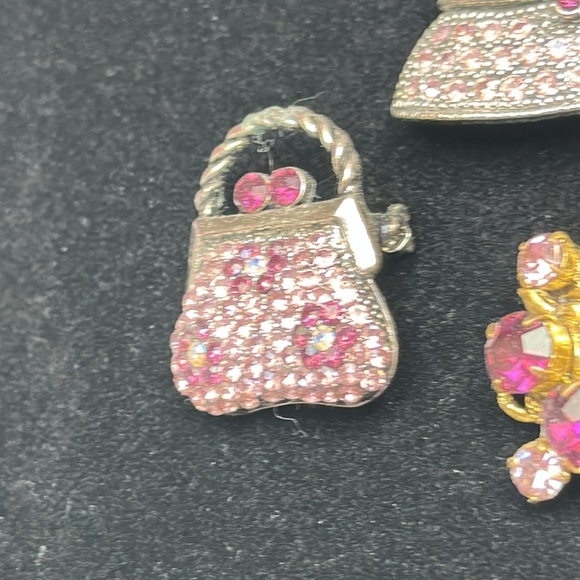 Scatter pins (3) lot in Silver & Gold Metal with Crystals Brooch Set - 1” - Picture 3 of 8